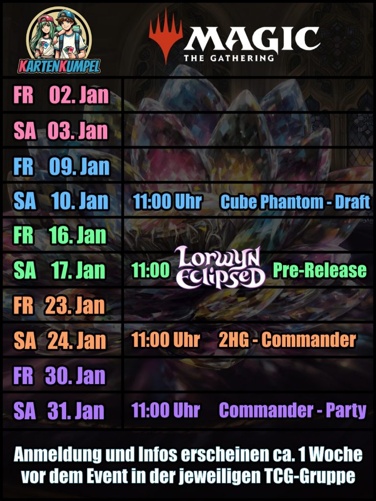 Eventplan Magic The Gathering Januar 2026